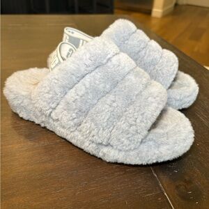 UGG Fluff Yeah Slippers in a bluish-gray